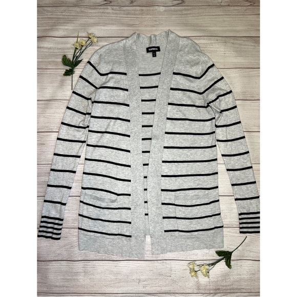 EXPRESS Open Front Long Sleeve Stripe Cardigan - Picture 5 of 10